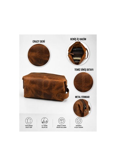 Alphaclub Bag Erkek Hakiki Deri Koyu Taba Fermuarlı El Ve Clutch Çanta