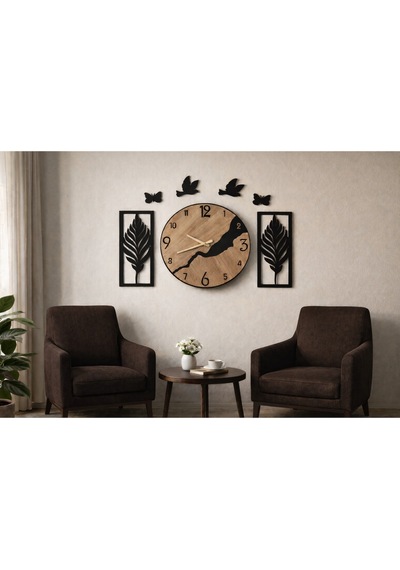 Duvar Saati 40 Cm Çiçekler 30 Cm Şık Ve Tasarım No 20037 Çok Renkli