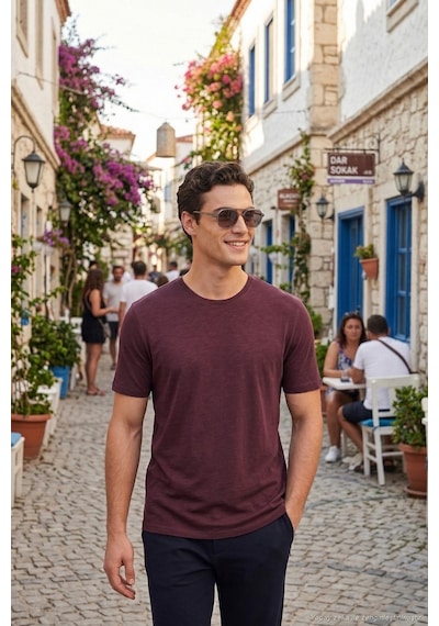 Buratti Bisiklet Yaka % 100 Pamuk Regular Fit Basic Erkek T Shirt 59020001 Vişne