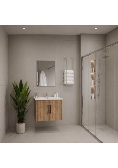 Creavit D20 Banyo Dolabı Seti Çekmeceli 80 Cm Everest Kahverengi