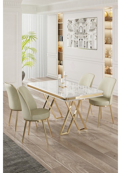 Canisa Vals Serisi 80x130 Lak Panel Beyaz Mermer Desen Masa Takımı Gold Ayaklı 4 Krem Sandalye Beyaz Mermer Desen Masa Sandalyeler Krem Canisa Vals Serisi 80x130 Lak Panel Beyaz Mermer Desen Masa Takımı Gold Ayaklı 4 Krem Sandalye Beyaz Mermer Desen Masa Sandalyeler Krem