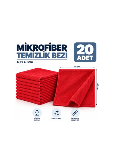 Temizlik Bezi Mikrofiber 40 40 Kırmızı 20 Adet - 920958446 Diğer
