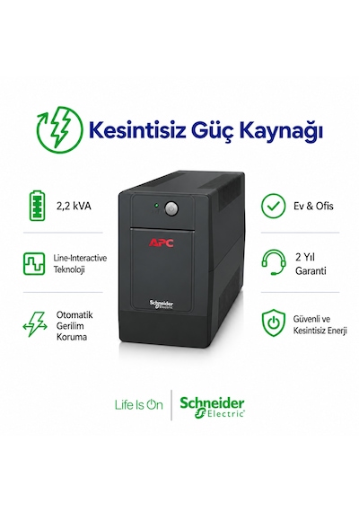 Apc Easy Ups Bvg2200ı-gr 2200va 1200w Line Interactive Avr 4 Schuko Priz Kesintisiz Güç Kaynağı