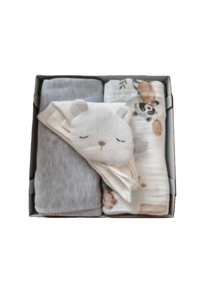 My Baby Kumsal 80x90 Cm 1 Adet Penye 1 Adet Muslin Battaniye 1 Adet Aksesuar 3lü Kutulu Set 2466 Gri Gri