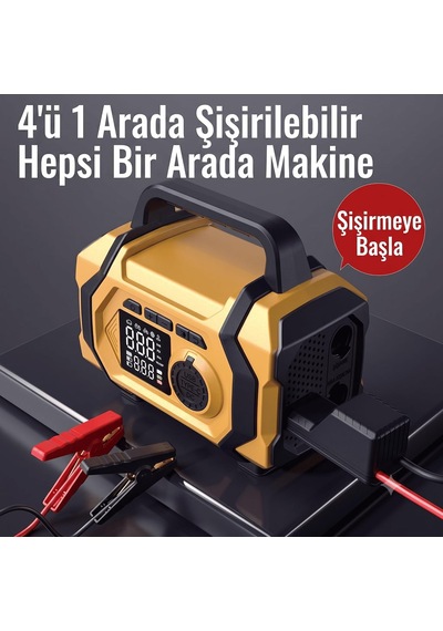 4000a 35000mah Araç Akü Takviye Cihazı İle Lastik Şişirme Pompası