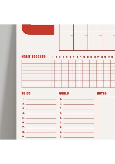 Tarihsiz Aylık Planlayıcı Takvim, Kırmızı Retro Organizer Planlayıcı