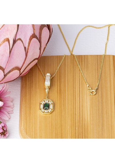 3-5 Mm Baget Yeşil Zirkon Taşlı 925 Ayar Gümüş Gold Rengi Kadın Kolye Gold - Rodyum
