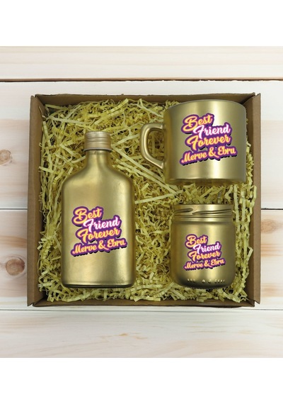 Bk Gift Kişiye Özel İsimli Dtf Best Friend Temalı Gold Kahve Fincanı & Kolonya & Mum Hediye Seti-3, Arkadaşa Hediye, Doğum Günü Hediyesi Kobitmeyencom