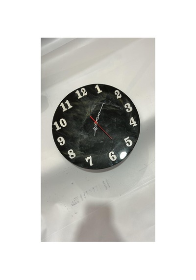 34 Cm El Yapımı Epoksi Duvar Saati - Siyah Mermer Efektli - Modern Tasarım Dekoratif Saat