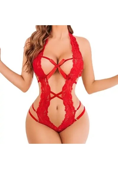 Dmrtart Kadın Kırmızı Dantelli Derin Dekolteli Babydoll