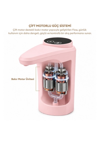 Pizen Flow Usb Şarjlı Otomatik Damacana Su Pompası Tds Ölçer 250ml 500ml 1l 2l Ölçü Özellikli Pembe