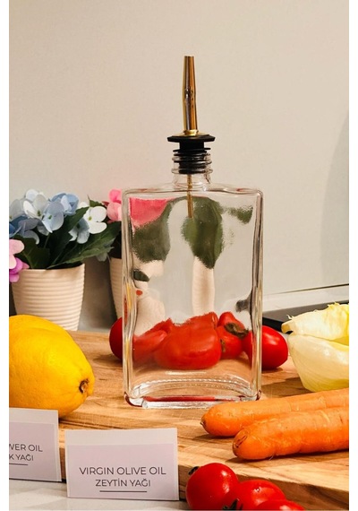 Makri Home 350 Ml Gold Kapaklı, Otantik Ve Şık Cam Yağdanlık , Sızdırmaz,sağlıklı Sticker Şeffaf