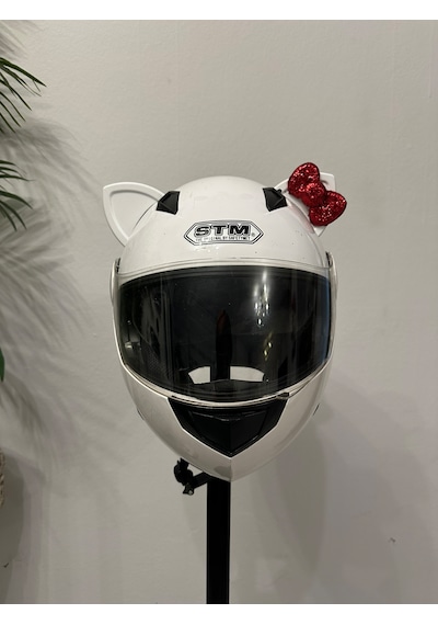 Motor & Motosiklet Kırmızı Fiyonklu Beyaz Kedi Kulak Kask Dış Aksesuarı Diğer