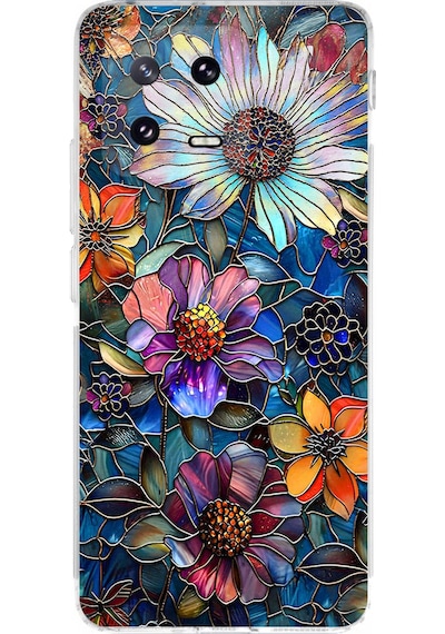 Printify Xiaomi Mi 13 İle Uyumlu Vitray Mücevher Flora Tasarımlı Şeffaf Silikon Kılıf Şeffaf