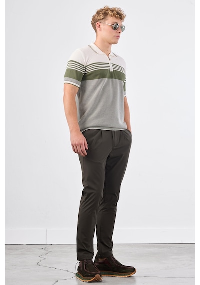 Dufy Haki Çizgili Yatay Desen Erkek Triko - Slim Fit Haki