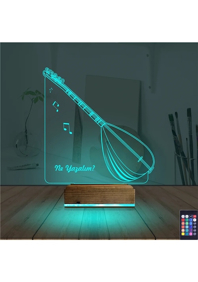 Luvivia Saz Müzik Nota Kişiye Özel 3d Lamba - Masa Gece Lambası Şeffaf