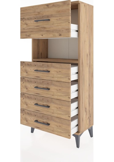 Hyperion Dolap Tek Raflı 5 Çekmeceli 60x44x134 Çam-çam Çam