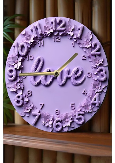 Lovetime Çiçekli Mor 3d Görünümlü Duvar Saati Sdw263 Renkli