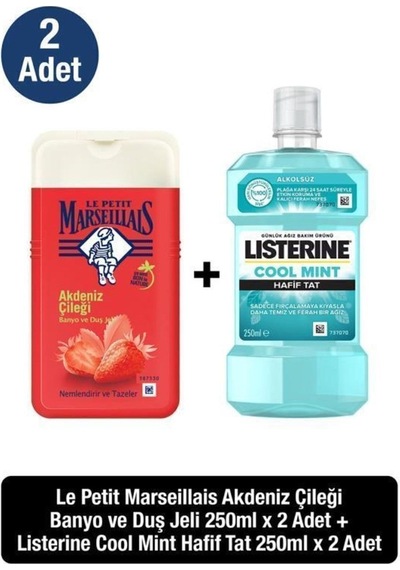 Listerine Coolmint Hafif Tat Ağız Bakım Suyu 250 ML + Lpm Akdeniz Çileği Duş Jeli 2 x 250 ML