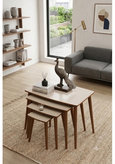 Eg Home İstanbul 4'lü Zigon Sehpa %100 Mdf Krem