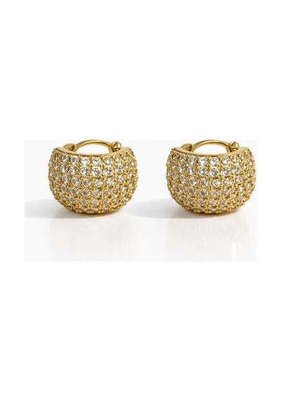 Brielle Gold Taşlı Bombeli Halka Vintage Retro Küpe Altın