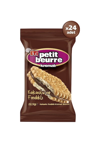 Petit Beurre Kakaolu Fındıklı Kremalı Bisküvi Tekli Paket 22,5 G