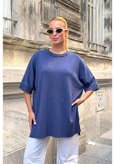 Veraura Lifestyle Lacivert Oversize Triko Bluz
