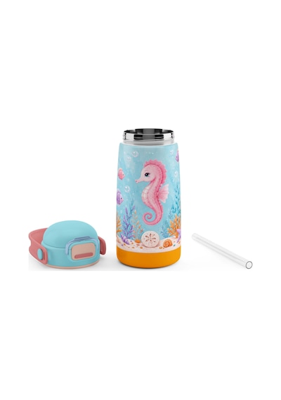 Puccon Mor Turkuaz Denizatı Baskılı Kız Çocuk 420 Ml Çelik Matara/suluk/termos - 60025 Pembe - Mavi