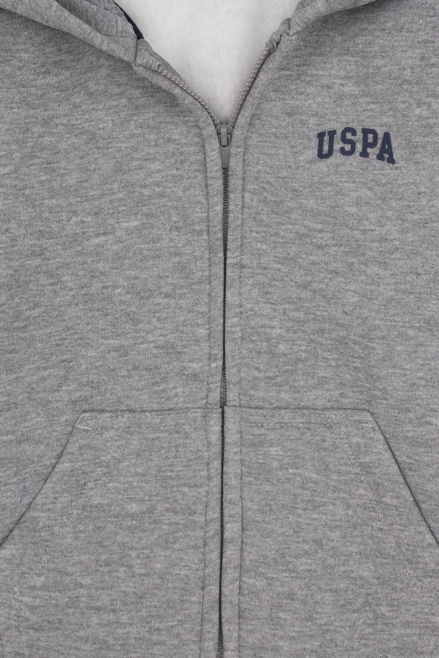 U.S. Polo Assn. Erkek Çocuk Gri Melanj Fermuarlı Kapüşonlu Örme Hırka 50313852-VR086