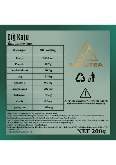 Natutea Çiğ Kaju 200 G Kuruyemiş 200 G