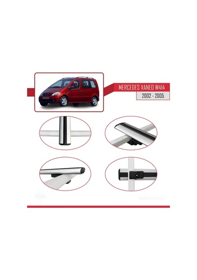 Mercedes Vaneo W414 2002-2005 Arası İle Uyumlu Basic Model Ara Atkı Tavan Barı Gri 3 Adet