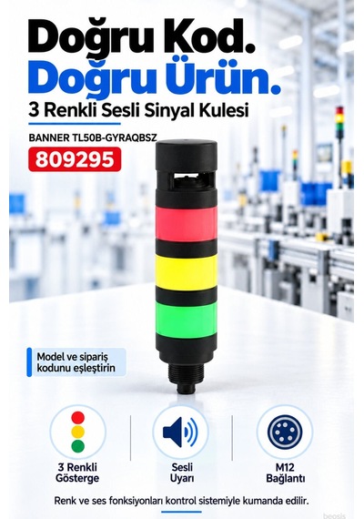 Banner Tl50b-gyraqbsz 3 Renkli Sesli Led Kolon Lamba 809295