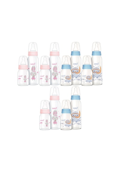 Bebsi Cam Biberon Seti Mavi - Pembe 250ml+125ml Karma 6lı Set