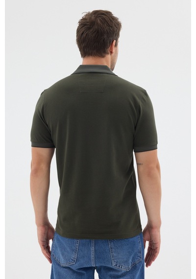 Haki Polo Yaka Pike Kısa Kol Slim Fit %100 Pamuk Tişört 1011260171