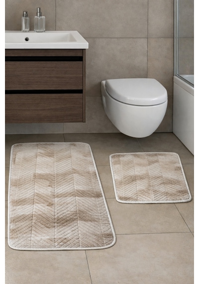 Kaymaz Tabanlı 2 Li Banyo Paspas Seti Yıkanabilir, Su Emici, Toz & Leke Tutmaz Oval Klozet Takımı Kaplan Desenli