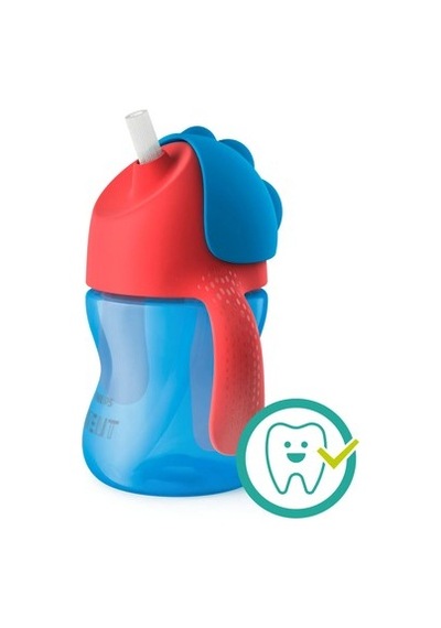 Mavi Ve Kırmızı Renkli 200 Ml Ergonomik Pipetli Bardak - 9+ Ay İçin Açık Mavi