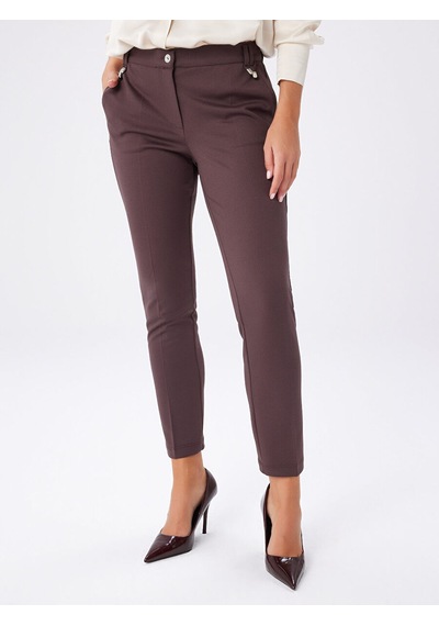 Faik Sönmez Metal Aksesuarlı Diagonal Dokulu Slim Fıt Örme Pantolon W27pnt018 Uw27pnt01830 Kahve
