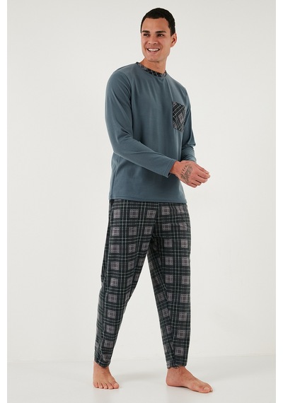 Buratti Kareli Yumuşak Dokulu Regular Fit Uzun Kollu Erkek Pijama Takımı 609611060 Gri