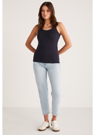Ethıquet Jayla Kadın Pamuklu Slim Fit Dar Kesim Kalın Askılı Oyuk Yaka Örme Lacivert Atlet