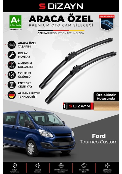 S-dizayn Ford Tourneo Custom Ön Cam Silecek Seti 2012-2023 Premium Araca Özel 75-70 Cm A+ Kalite