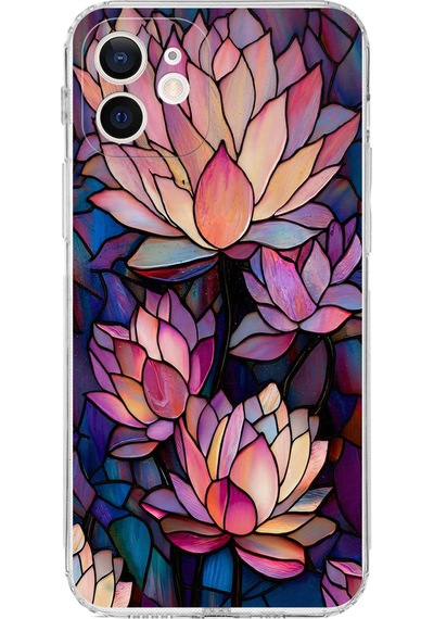 Printify Apple Uyumlu iPhone 12 Mini İle  Vitray Sessiz Lotus Tasarımlı Şeffaf Silikon Kılıf Şeffaf