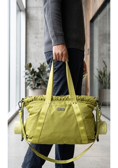 Ful - Yoga - Pilates Yeşil Gündelik Laptop Omuz Tote Mat Çantası Lime Yeşili