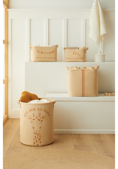 Ocean Home Textile 4'lü Çocuk Odası Sevimli Zürafa Jüt Keten Kumaş Sepet Set