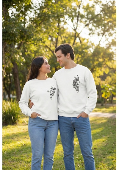 Primemagazam Sevgililer Gününe Baskılı Oversize Bisiklet Yaka Sweatshirt - Beyaz Çeşitli