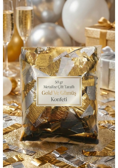Metalize Konfeti Kağıdı Gold Ve Gümüş Çift Taraflı Doğum Günü Parti Konsepti Süs