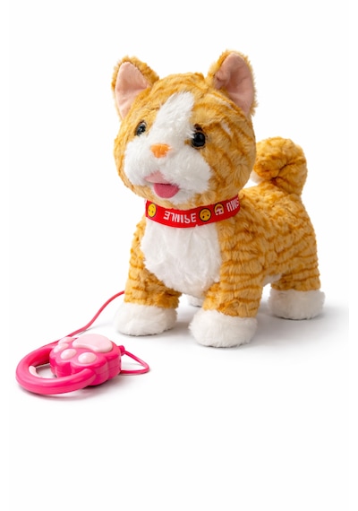 Tasmalı Sevimli Yürüyen Peluş Kedi Sarı
