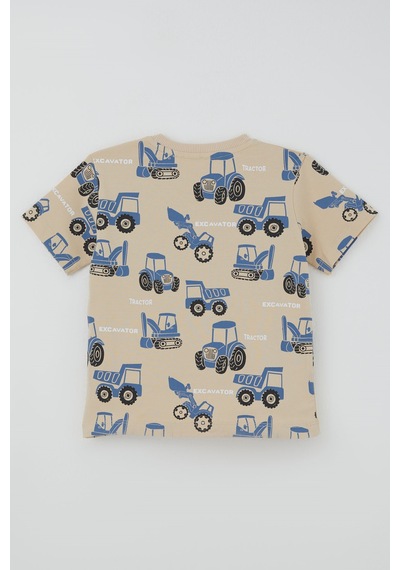 Breeze Erkek Çocuk Şortlu Takım Excavator İş Makinesi Desenli 1.5-5 Yaş, Bej