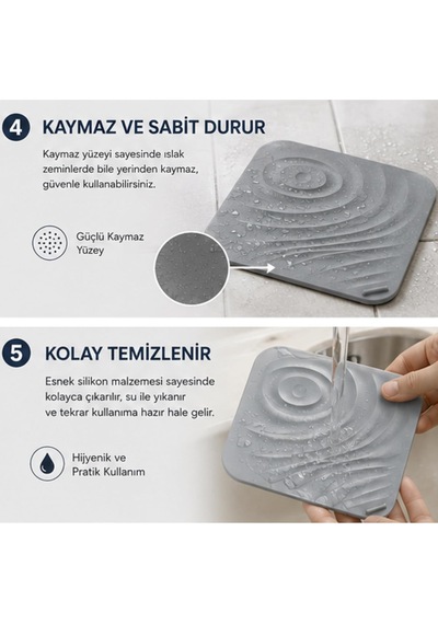 Silikon Kotu Önleyici Mat Mutfak Banyo Koku Önleyici Mat 2adet Çok Renkli
