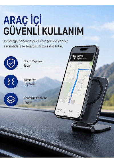 Katlanabilir Manyetik Telefon Tutucu Stand Araç İçi Ve Masaüstü Kullanım Ayarlanabilir Portatif Siyah