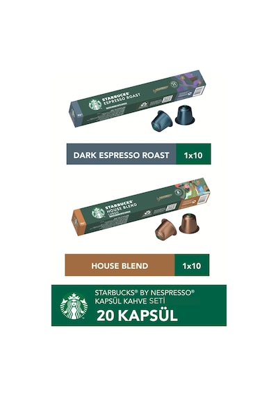 Starbucks Nespresso Uyumlu Kapsül Kahve Seti 20'li Espresso, House Blend Kapsül Kahve